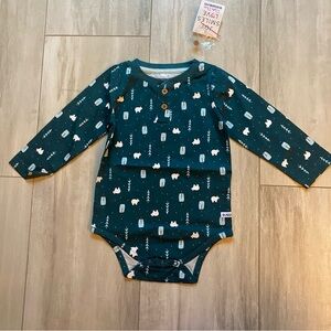 NWT RuggedButts Deep Blue Green Henley Long Sleeve Polar Bear Bodysuit, 18-24 M